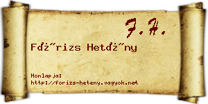 Fórizs Hetény névjegykártya